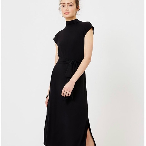 LOFT Dresses & Skirts - Loft Mock neck Black Tie waist Dress